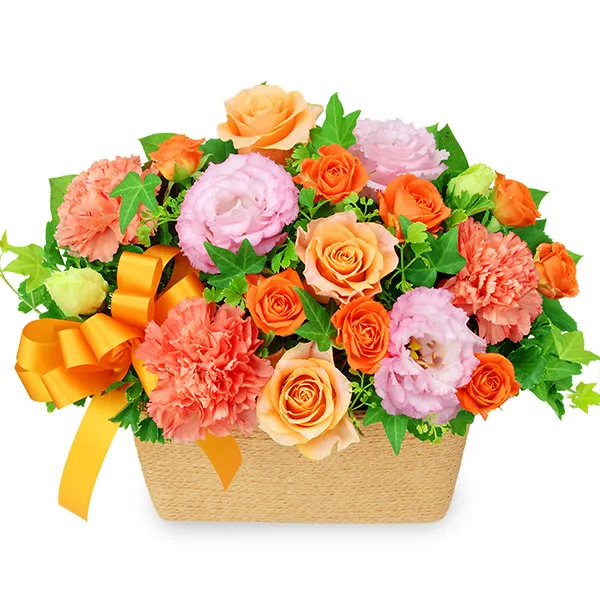 【秋の花贈り特集】オレンジバラとトルコキキョウのバスケット