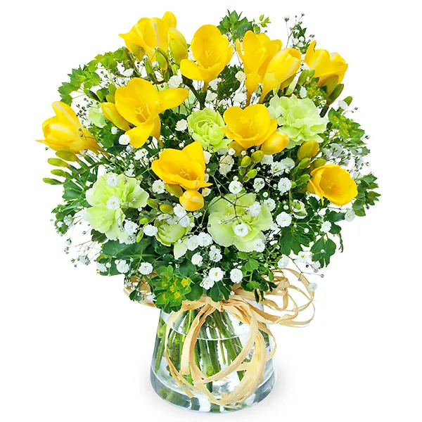 【春のお誕生日特集】フリージアのグラスブーケ（花瓶付き） 512471 ｜花キューピットの春のお誕生日 花のギフト・プレゼント特集2024