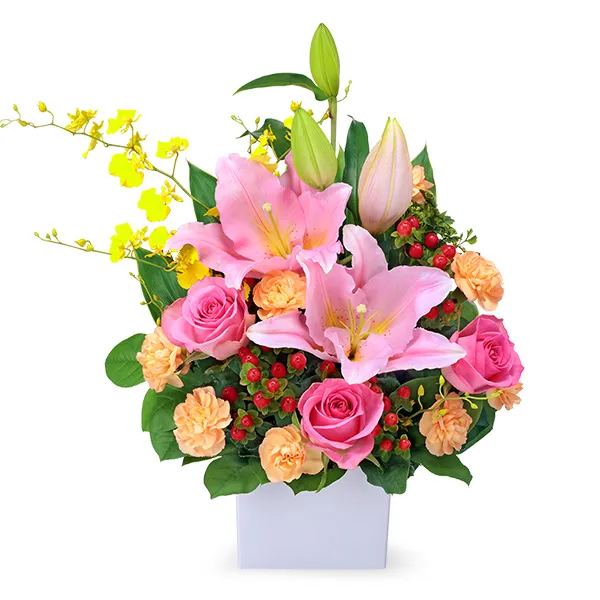 【秋の花贈り特集】ピンクユリのアレンジメント 512700 ｜花キューピットの秋の花贈り ギフト・プレゼント特集2023