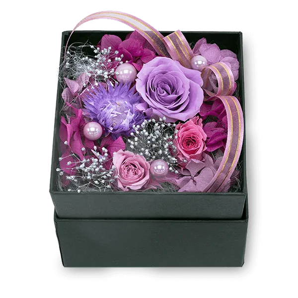 紫バラのプリザーブドフラワーボックス