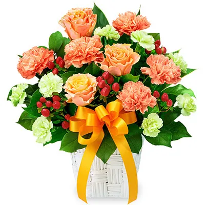 【父の日特集】バラとオレンジリボンのアレンジメント 512075 ｜花キューピットの父の日 花のギフト・プレゼント特集2025