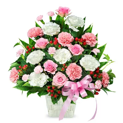 【バラ特集】ピンクとホワイトの華やかアレンジメント 613278 ｜花キューピットのバラ 花のギフト・プレゼント特集2024