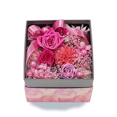 【母の日特集】ピンクバラのキュートなプリザーブドフラワーボックス